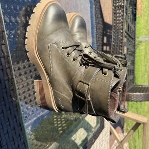Trendy Olive Combat Boots with Buckle Detail